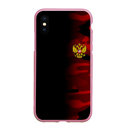 Чехол iPhone XS Max матовый Герб РФ камуфляжная тексткура, цвет: 3D-розовый