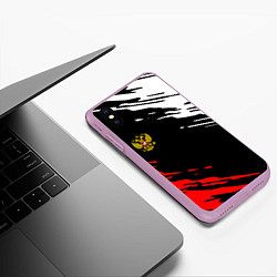 Чехол iPhone XS Max матовый Герб РФ краски текстура абстрактные, цвет: 3D-сиреневый — фото 2