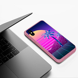 Чехол iPhone XS Max матовый Vaporwave неоновые горы и пальмы, цвет: 3D-малиновый — фото 2