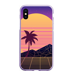 Чехол iPhone XS Max матовый Vaporwave геометрические горы и силуэты пальм, цвет: 3D-светло-сиреневый