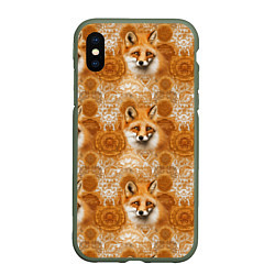 Чехол iPhone XS Max матовый Лакшери паттерн с золотыми лисицами