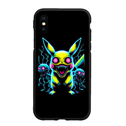 Чехол iPhone XS Max матовый Pikachu and skeletons - neon glow ai art, цвет: 3D-черный