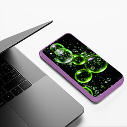 Чехол iPhone XS Max матовый Зеленые пузыри на черном, цвет: 3D-фиолетовый — фото 2