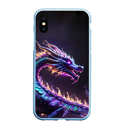 Чехол iPhone XS Max матовый Неоновый сиреневый дракон на черном фоне, цвет: 3D-голубой