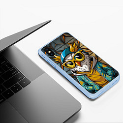 Чехол iPhone XS Max матовый Модная сова и стальной фон, цвет: 3D-голубой — фото 2