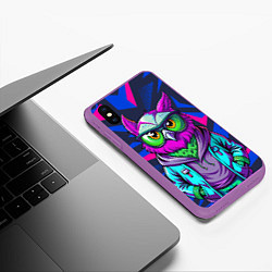 Чехол iPhone XS Max матовый Модная сова сине-фиолетовый фон, цвет: 3D-фиолетовый — фото 2