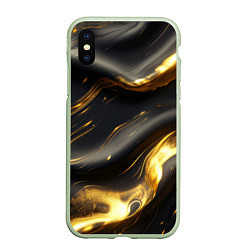 Чехол iPhone XS Max матовый Черно-золотая волнистая текстура, цвет: 3D-салатовый