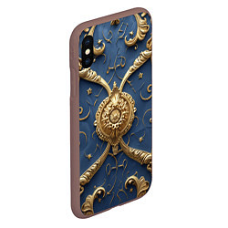 Чехол iPhone XS Max матовый Золотые узоры на синей ткани, цвет: 3D-коричневый — фото 2