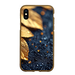 Чехол iPhone XS Max матовый Золотые листья на темном фоне, цвет: 3D-коричневый