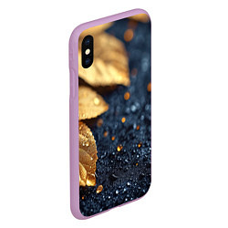 Чехол iPhone XS Max матовый Золотые листья на темном фоне, цвет: 3D-сиреневый — фото 2