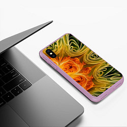 Чехол iPhone XS Max матовый Зелено-оранжевый фрактал, цвет: 3D-сиреневый — фото 2