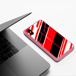 Чехол iPhone XS Max матовый Красно-белые полосы и чёрный фон, цвет: 3D-малиновый — фото 2