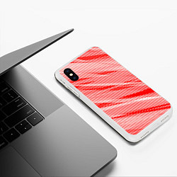 Чехол iPhone XS Max матовый Полосатый красно-белый, цвет: 3D-белый — фото 2