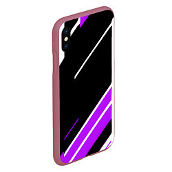 Чехол iPhone XS Max матовый Бело-фиолетовые полосы на чёрном фоне, цвет: 3D-малиновый — фото 2