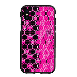 Чехол iPhone XS Max матовый Техно-киберпанк шестиугольники розовый и чёрный с, цвет: 3D-черный