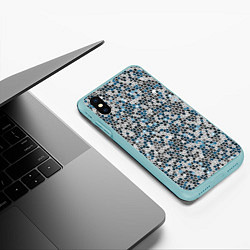 Чехол iPhone XS Max матовый Паттерн мозаика серый с голубым, цвет: 3D-мятный — фото 2