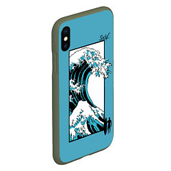 Чехол iPhone XS Max матовый Большая волна в Канагаве - серфинг, цвет: 3D-темно-зеленый — фото 2