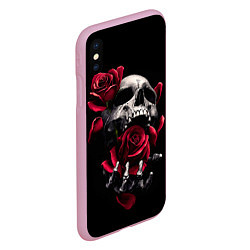 Чехол iPhone XS Max матовый Череп и роза, цвет: 3D-розовый — фото 2