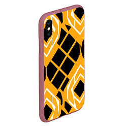 Чехол iPhone XS Max матовый Чёрные квадраты и белые полосы на оранжевом фоне, цвет: 3D-малиновый — фото 2
