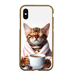 Чехол iPhone XS Max матовый Котик в халате, цвет: 3D-коричневый