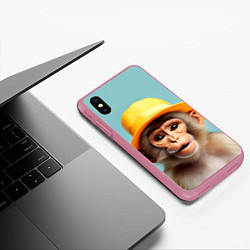 Чехол iPhone XS Max матовый Мартышка в шляпе, цвет: 3D-малиновый — фото 2