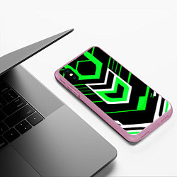 Чехол iPhone XS Max матовый Полосы и зелёно-белый шестиугольник, цвет: 3D-розовый — фото 2