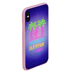 Чехол iPhone XS Max матовый Неоновые пальмы и фламинго summer vibes, цвет: 3D-розовый — фото 2