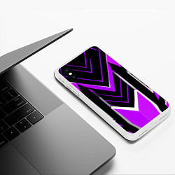 Чехол iPhone XS Max матовый Фиолетово-серые полосы на чёрном фоне, цвет: 3D-белый — фото 2