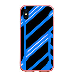 Чехол iPhone XS Max матовый Black and white stripes on a blue background, цвет: 3D-баблгам