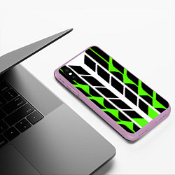 Чехол iPhone XS Max матовый Бело-зелёные линии на чёрном фоне, цвет: 3D-сиреневый — фото 2