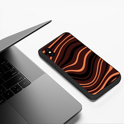 Чехол iPhone XS Max матовый Красно-коричневый изогнутые линии, цвет: 3D-черный — фото 2