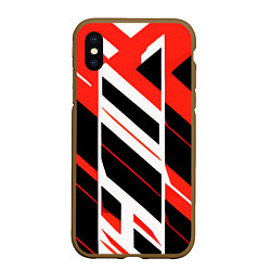 Чехол iPhone XS Max матовый Black and red stripes on a white background, цвет: 3D-коричневый