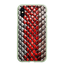 Чехол iPhone XS Max матовый Змеиная объемная текстурная красная шкура, цвет: 3D-салатовый