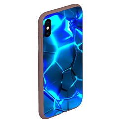 Чехол iPhone XS Max матовый Неоновые холодные голубые плиты в разломе, цвет: 3D-коричневый — фото 2