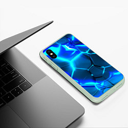 Чехол iPhone XS Max матовый Неоновые холодные голубые плиты в разломе, цвет: 3D-салатовый — фото 2