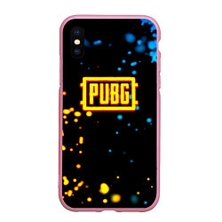 Чехол iPhone XS Max матовый PUBG огненное лого, цвет: 3D-розовый