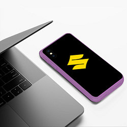 Чехол iPhone XS Max матовый Suzuki logo yellow, цвет: 3D-фиолетовый — фото 2