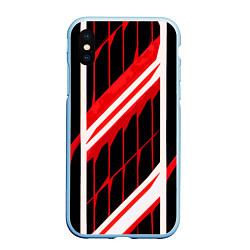 Чехол iPhone XS Max матовый Red and white lines on a black background, цвет: 3D-голубой