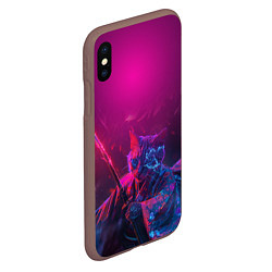 Чехол iPhone XS Max матовый Кот самурай с катаной киберпанк, цвет: 3D-коричневый — фото 2