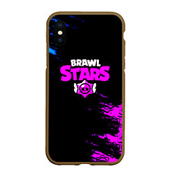 Чехол iPhone XS Max матовый Brawl stars neon colors, цвет: 3D-коричневый