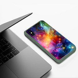 Чехол iPhone XS Max матовый Геометрический неоновый космос - нейросеть, цвет: 3D-темно-зеленый — фото 2