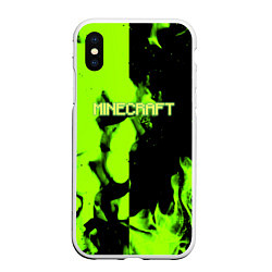 Чехол iPhone XS Max матовый Minecraft green logo fire, цвет: 3D-белый