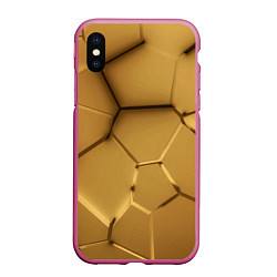 Чехол iPhone XS Max матовый Золотые неоновые плиты в разломе, цвет: 3D-малиновый