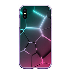 Чехол iPhone XS Max матовый Голубые и розовые неоновые плиты в разломе, цвет: 3D-светло-сиреневый