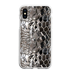 Чехол iPhone XS Max матовый Серебряная кожа змеи, цвет: 3D-белый