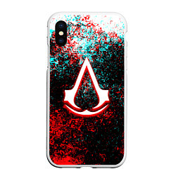 Чехол iPhone XS Max матовый Assassins Creed logo glitch, цвет: 3D-белый
