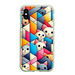 Чехол iPhone XS Max матовый Geometric pattern with kittens - ai art, цвет: 3D-салатовый