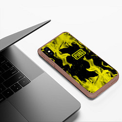 Чехол iPhone XS Max матовый PUBG жёлтый огонь, цвет: 3D-коричневый — фото 2