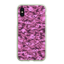 Чехол iPhone XS Max матовый Розовый камуфляж текстура, цвет: 3D-салатовый