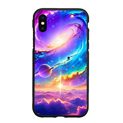 Чехол iPhone XS Max матовый Космос в неоновых тонах, цвет: 3D-черный